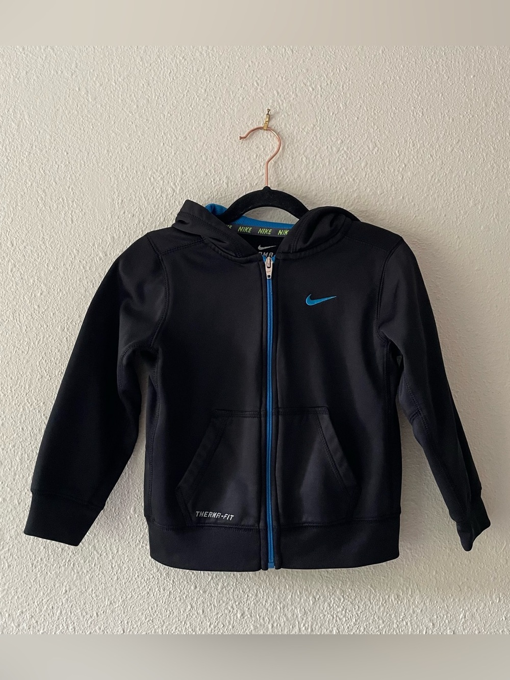 Nike Therma-Fit Hoodie Youth Size 4 Black Full Zip Sweatshirt Boys